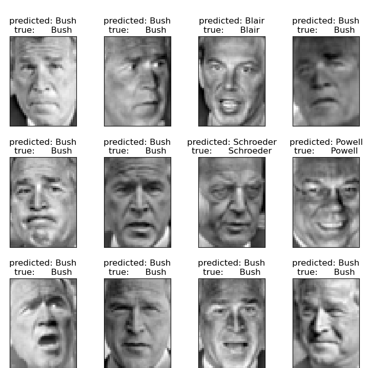 predicted: Bush true:      Bush, predicted: Bush true:      Bush, predicted: Blair true:      Blair, predicted: Bush true:      Bush, predicted: Bush true:      Bush, predicted: Bush true:      Bush, predicted: Schroeder true:      Schroeder, predicted: Powell true:      Powell, predicted: Bush true:      Bush, predicted: Bush true:      Bush, predicted: Bush true:      Bush, predicted: Bush true:      Bush